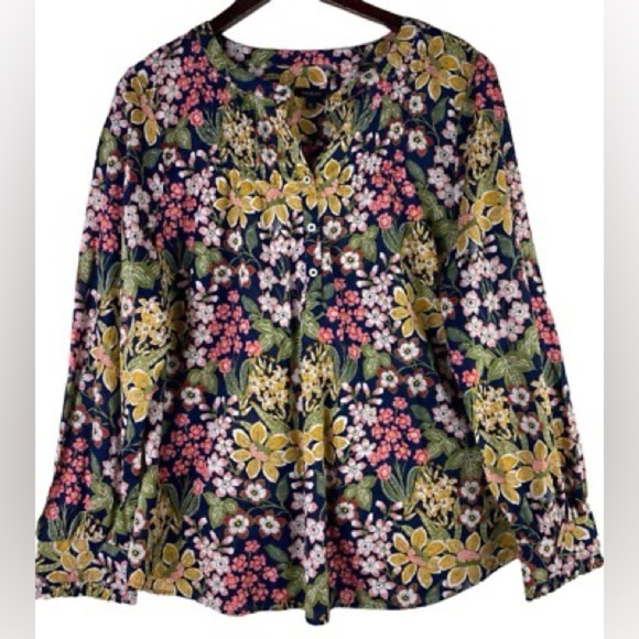 Talbots Women’s XL Feminine Pintuck Popover Top Blouse Garden Floral Cottagecore - Picture 2 of 8
